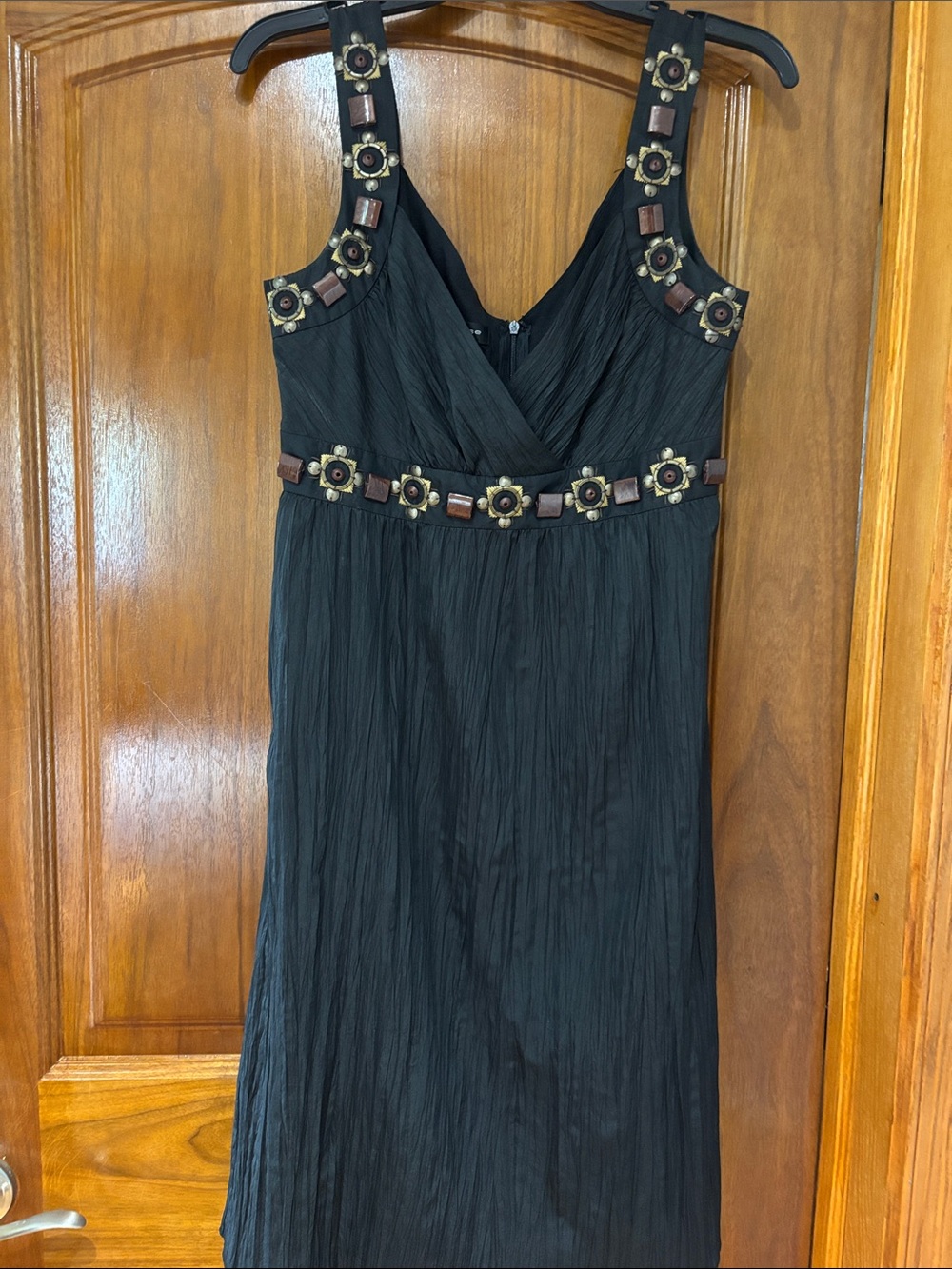 Spense Black Strapless Dress with Gold & Brown Embellishments